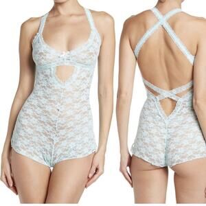 Honeydew Intimates Bodysuit Teddy Blue Lace Criss Cross Back Women's Size Medium